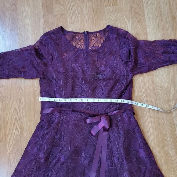 NEW! ALEX EVENINGS | Illusion Top Embroidered Tea Length Dress - [14P, purple] - Picture 10 of 13